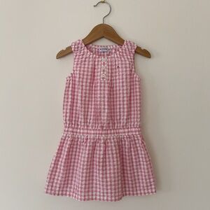 MIKI HOUSE EUC Pink Gingham Elastic Waist Ballerina Embroidered Summer Dress